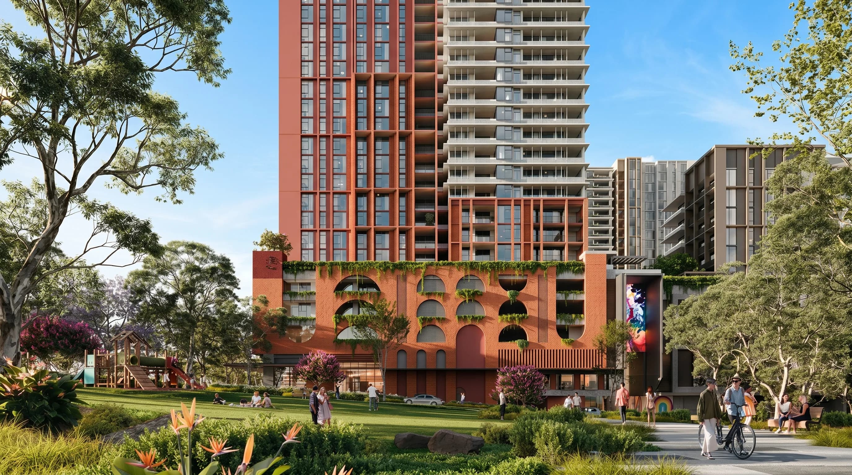 AI real estate video still of a Sydney apartment tower concept