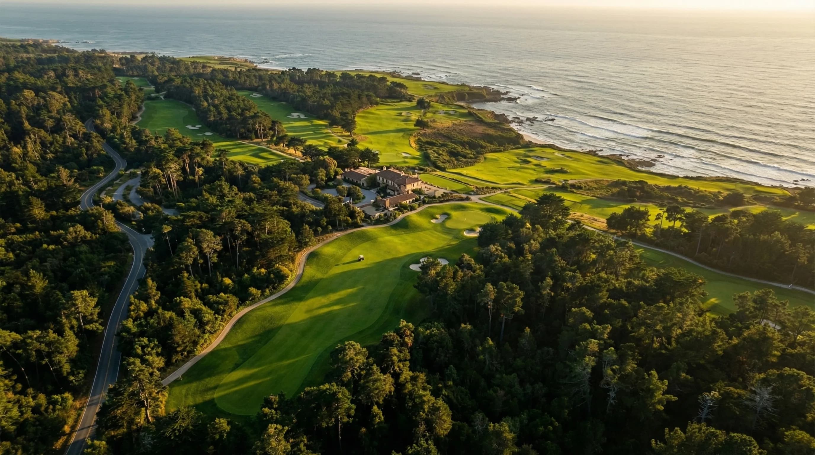 Real estate listing video aerial hero still of a coastal property estate