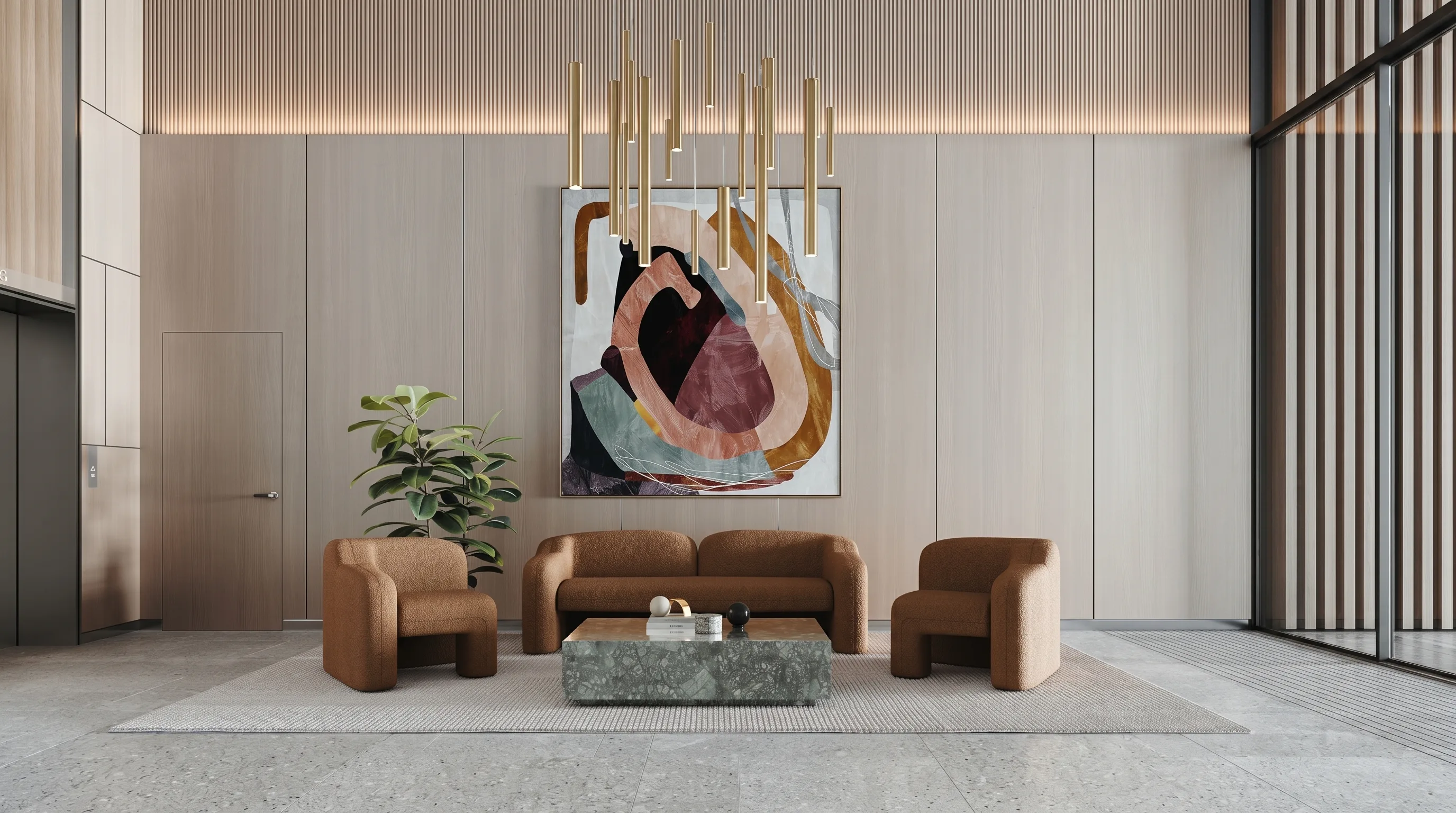 A virtually staged living room showing which rooms to virtually stage for buyers