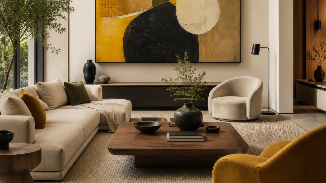 Video virtual staging: an empty living room furnished and shown in a moving shot