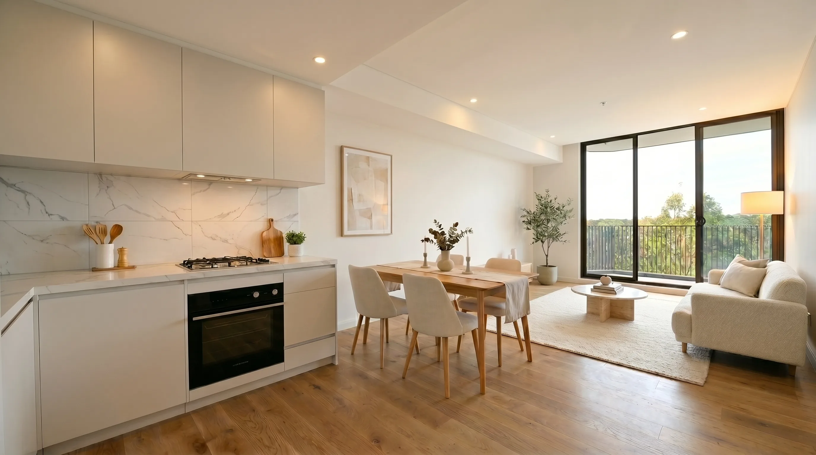 An open-plan apartment furnished when I virtually stage a property with AI